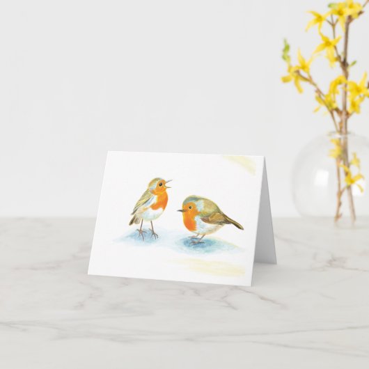 Rote Robins im Winter Karte (Gelbe Blume)