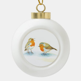 Rote Robins im Winter Keramik Kugel-Ornament