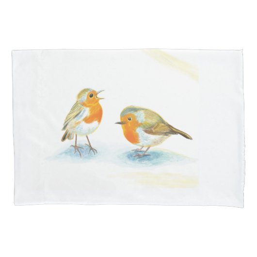 Rote Robins im Winter Kissenbezug (Vorderseite)