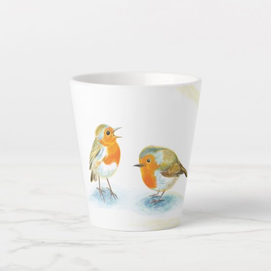 Rote Robins im Winter klein Milchtasse (Vorderseite)