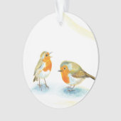 Rote Robins im Winter Ornament (Vorderseite)