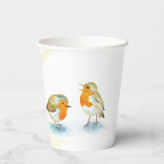 Rote Robins im Winter Pappbecher (Rückseite)
