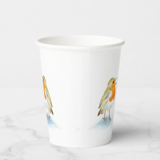 Rote Robins im Winter Pappbecher (Rechts)