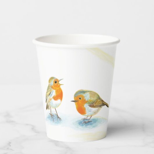 Rote Robins im Winter Pappbecher (Vorderseite)