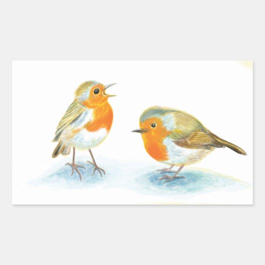 Rote Robins im Winter Rechteckiger Aufkleber (Vorderseite)
