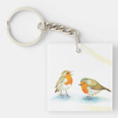 Rote Robins im Winter Schlüsselanhänger (Vorderseite)