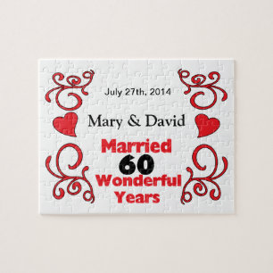 Rote Rolle-u. Herz-Namen u. datieren 60 Puzzle