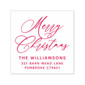 Rote Romantische Frohe Weihnachts-Script-Rücksende Permastempel (Design)