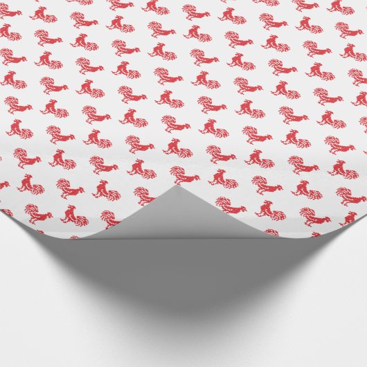 Rote Rooster-Muster Geschenkpapier (Ecke)