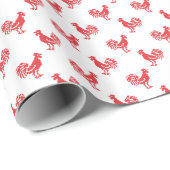 Rote Rooster-Muster Geschenkpapier (Rolleneckpunkt)