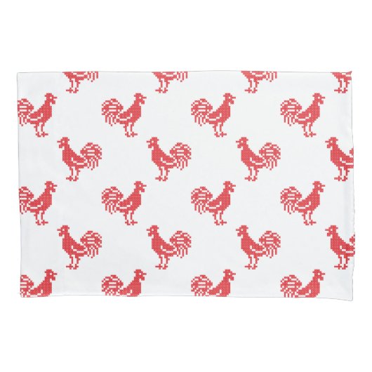 Rote Rooster-Muster Kissenbezug (Vorderseite)