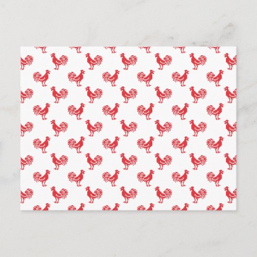 Rote Rooster-Muster Postkarte (Vorderseite)