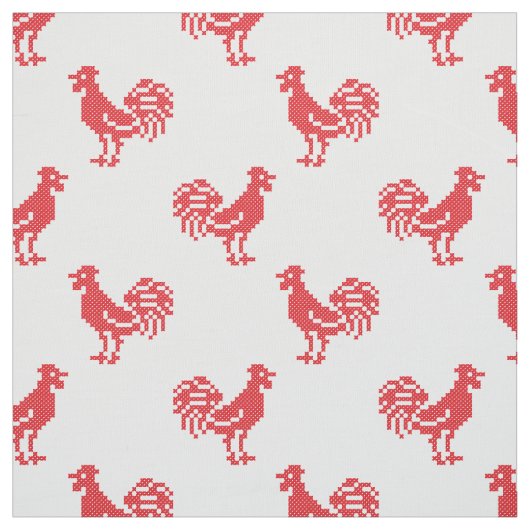 Rote Rooster-Muster Stoff (Muster)