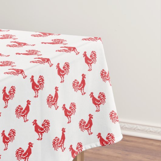 Rote Rooster-Muster Tischdecke (Beispiel)