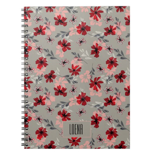 Rote rosa Blumen auf grauem Hintergrund. Notizblock (Vorderseite)
