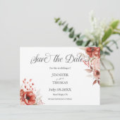 Rote Rosa Blumen Elegegant Save The Date (Stehend Vorderseite)