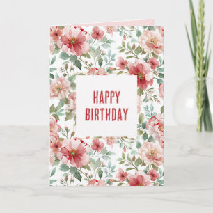 Rote rosa Blumen Geburtstag Karte