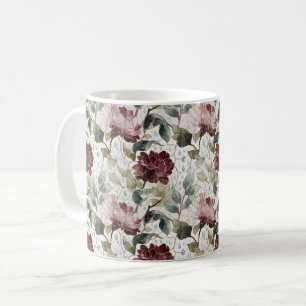 Rote rosa Blumen Regentropfen Kaffeetasse