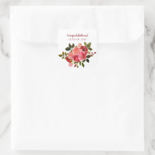 Rote rosa Blumenrose Abschluss Quadratischer Aufkleber