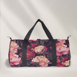 rote rosa bunte vintage Blumenmuster, Monogramm Duffle Bag