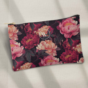rote rosa farbenfrohe vintage-flora-muster, monogr zubehörtasche