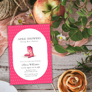 Rote rosa gepunktete Blumenregenstiefel Baby Showe Einladung