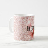 Rote rosa glitzernde Schmetterlinge Kaffeetasse (Vorderseite Links)