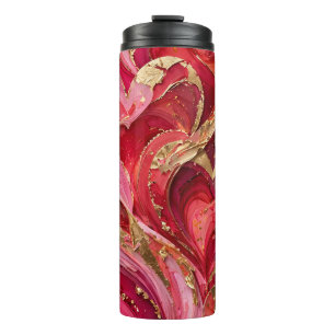 Rote & Rosa goldene Swirl-Reisetasche Thermosbecher