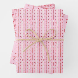 Rote rosa handgezeichnete Herzen Schleifen Valenti Geschenkpapier Set
