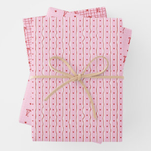Rote rosa handgezeichnete Herzen Schleifen Valenti Geschenkpapier Set