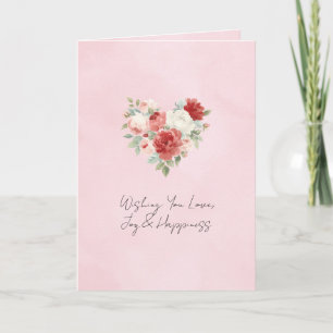 Rote rosa Herz Blumenhochzeit Karte