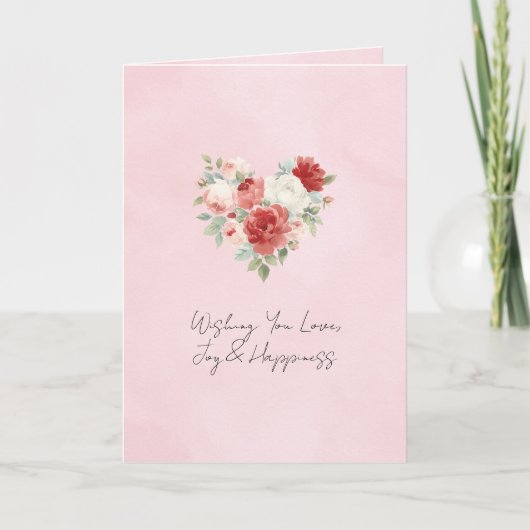 Rote rosa Herz Blumenhochzeit Karte (Vorderseite)
