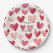 Rote rosa Herzen Geburtstag Pappteller (Vorderseite)