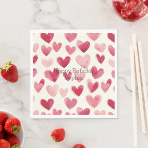 Rote rosa Herzen Geburtstag Serviette