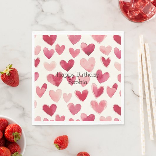 Rote rosa Herzen Geburtstag Serviette (Beispiel)