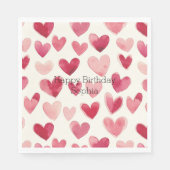 Rote rosa Herzen Geburtstag Serviette (Vorderseite)