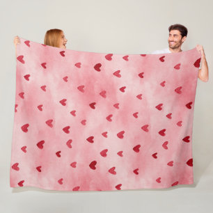 Rote rosa Herzen Liebe   Fleecedecke