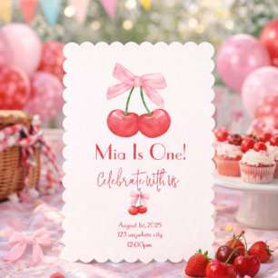 Rote rosa Kirsch-Geburtstagseinladung Einladung