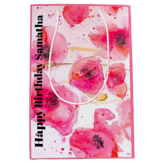 Rote rosa Klatschmohn-Blumen-Aquarell-Frau Geburts Mittlere Geschenktüte