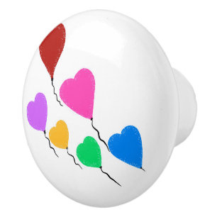Rote rosa lila grüne Herzballons Keramikknauf