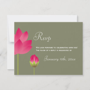 Rote rosa Lotusblume grüne Hochzeit RSVP Antwort Einladung
