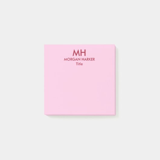 Rote rosa minimale saubere Initialen Post-it Klebezettel (Vorderseite)