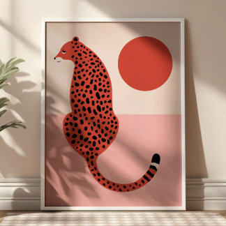 Rote & rosa moderne Leopard-Illustration Tierkunst Poster
