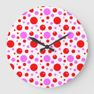 Rote Rosa Punkte Wanduhr