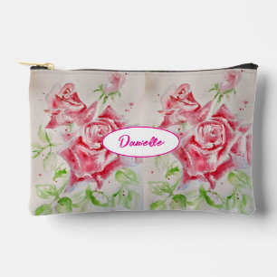 Rote rosa Rose Rosen Wasserfarbe Blume floral Mädc Zubehörtasche