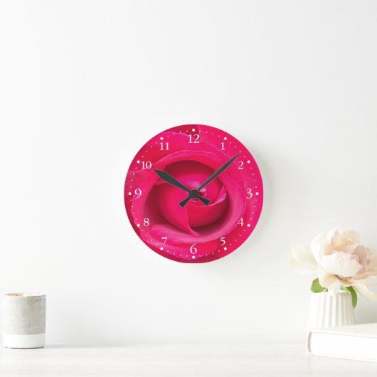 Rote Rosa Rose Runde Wanduhr (Zuhause)