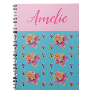 Rote rosa Rose Shabby Chic Teal Aqua Blumen Blüten Notizblock