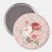 Rote rosa Rosen Blumen Glitter Magnet (Vorderseite/Rückseite)
