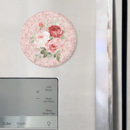 Rote rosa Rosen Blumen Glitter Magnet (In Situ (Kühlschrank))