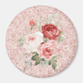 Rote rosa Rosen Blumen Glitter Magnet (Vorne)